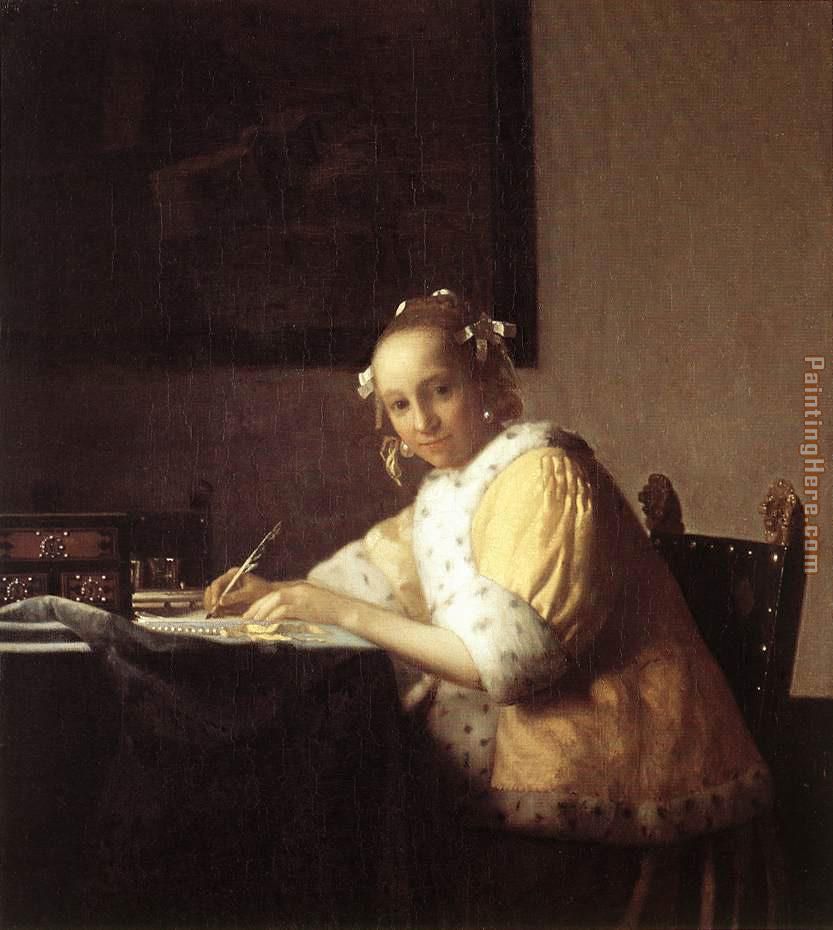 A Lady Writing a Letter painting - Johannes Vermeer A Lady Writing a Letter art painting